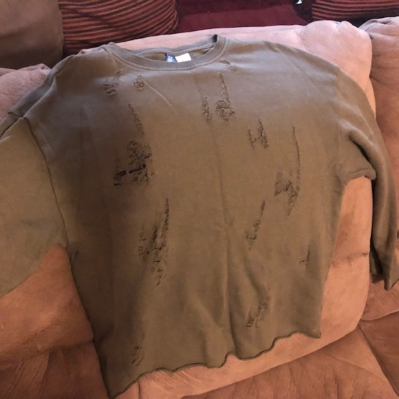 Asos olive green distressed long sleeve - Picture 4 of 6